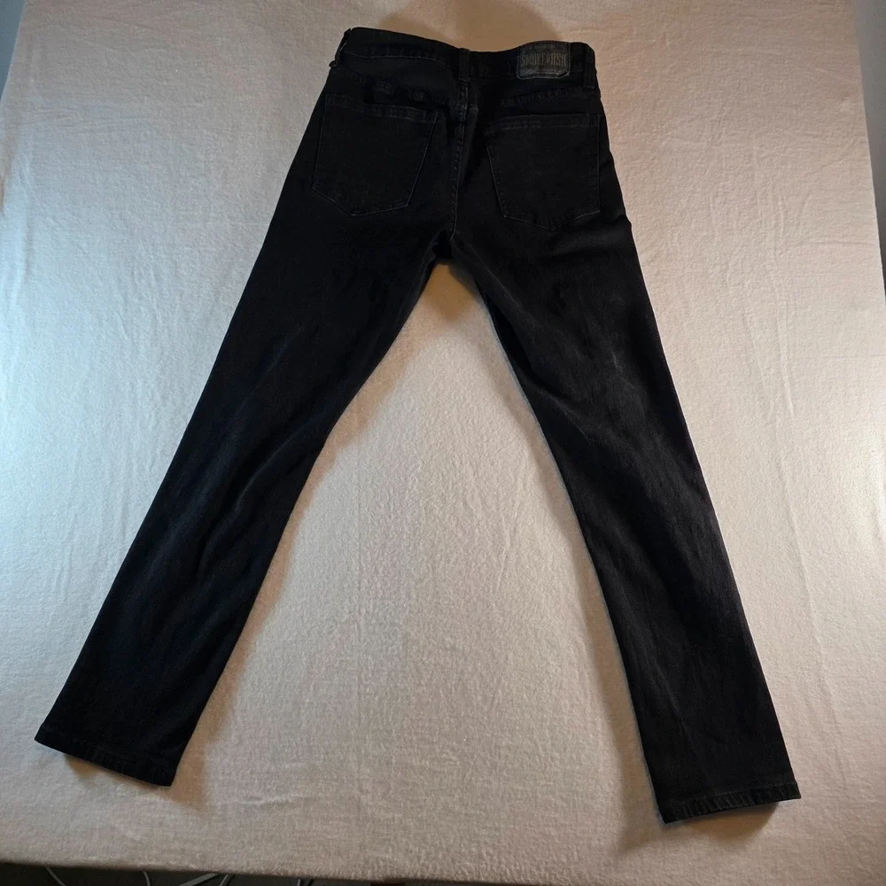 Smoke & Ash Mens Slim‎ Distressed Black Denim Jeans 29x30 Ripped Streetwear